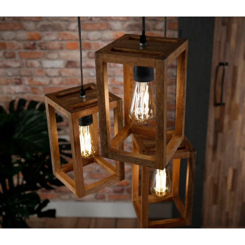 ZI Hanging lamp 3x wooden frame stepped